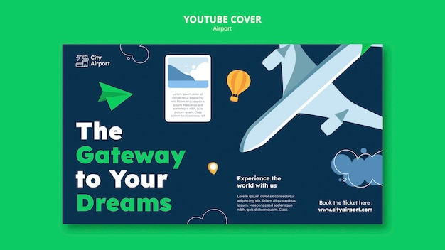 Gratis PSD realistische youtube-cover van het luchthavenconcept