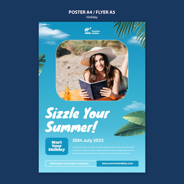 Gratis PSD realistische zomervakantie poster sjabloon