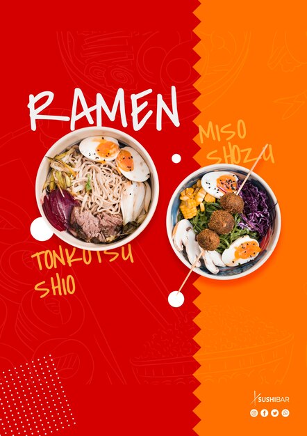 Receta de ramen para restaurante de comida japonesa, oriental o asiática, o sushibar