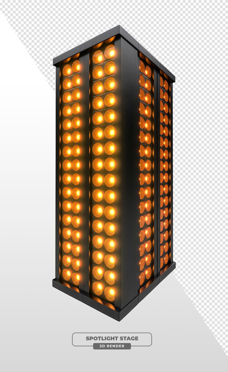 Gratis PSD rechthoekige toren met meerdere par-stadiumverlichting in verticale opstelling 3d-rendering