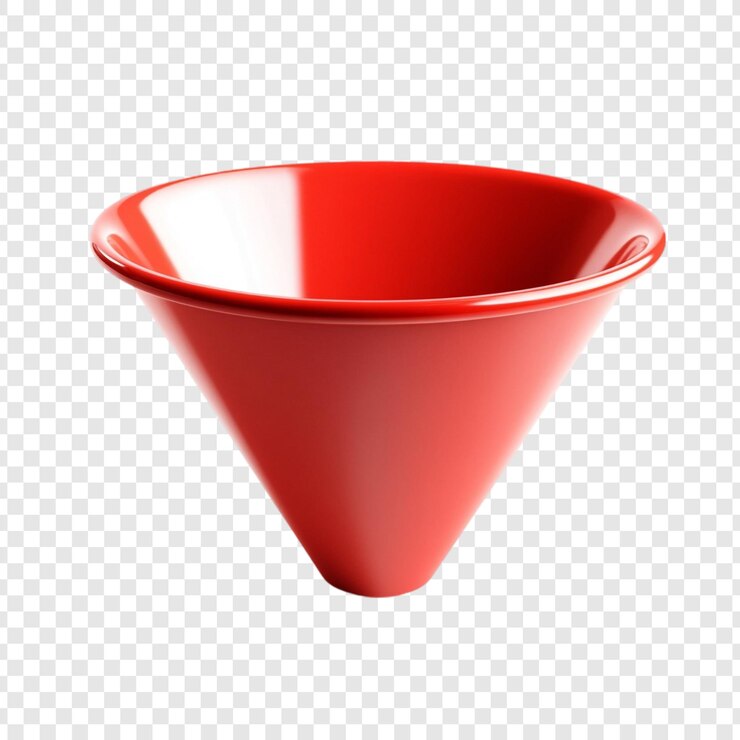 PSD Gratis red conical funnel a 3d render of a shiny red funnel on transparent background