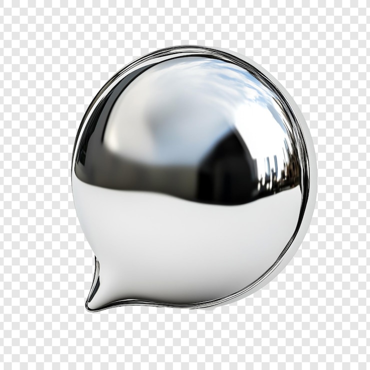 Gratis PSD reflective chrome speech bubble 3d-rendering van een glanzend metalen communicatie-icoon