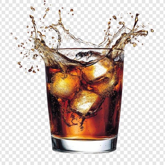 Refrescante bebida de cola fría en vaso con salpicaduras