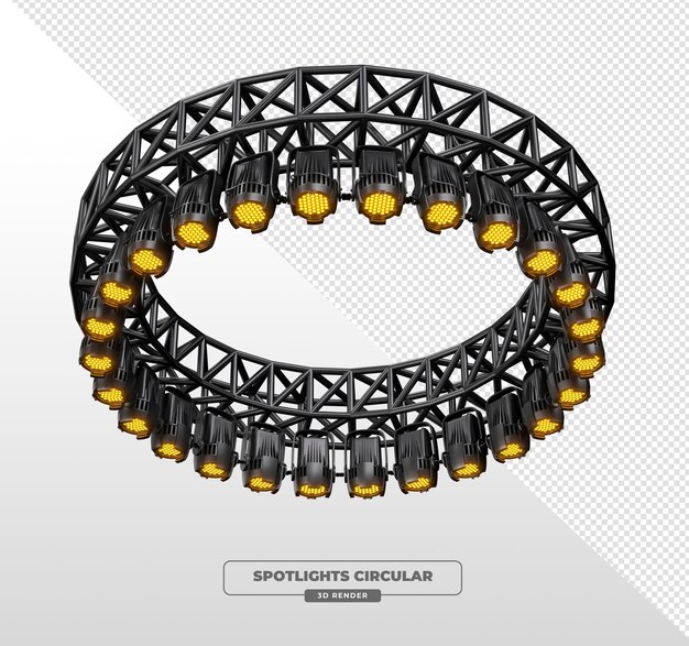 Refuerzo circular masivo con focos LED de ámbar colgantes renderizado en 3D