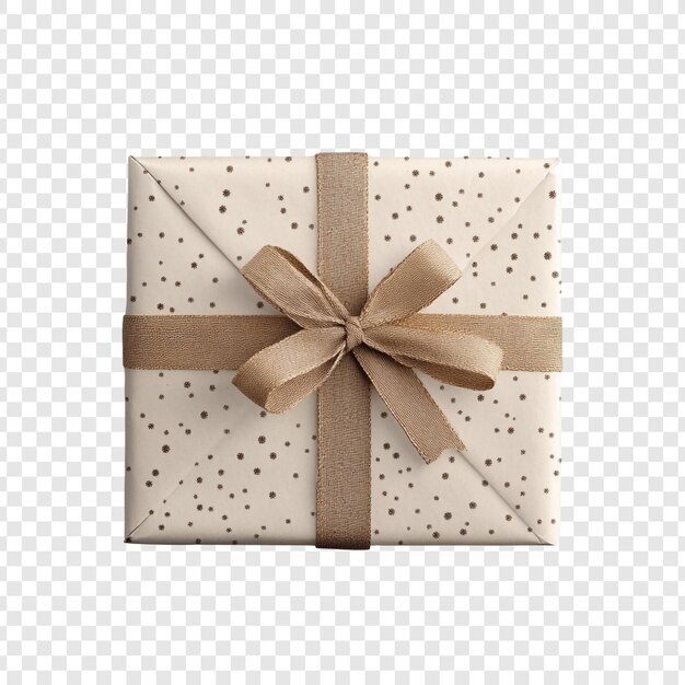 Regalo elegante envuelto en beige y marrón con puntos polcas