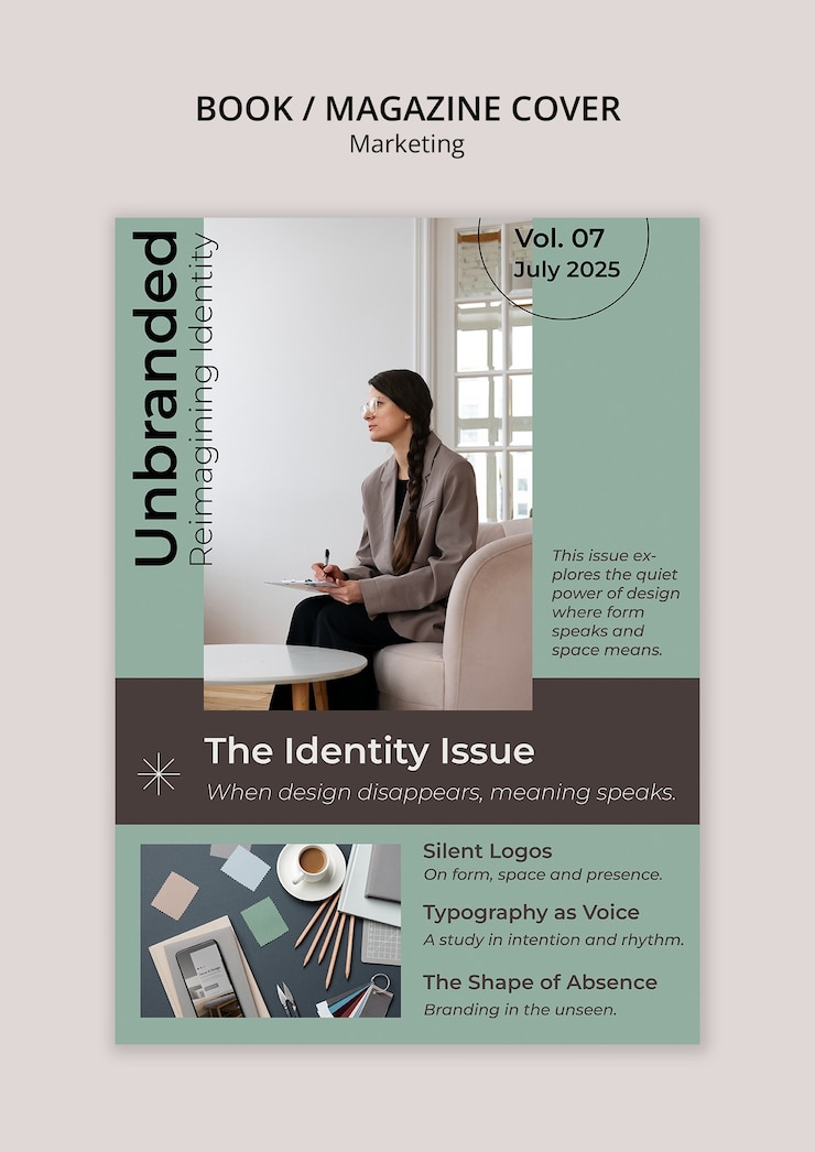 PSD gratuito reimagining identity magazine cover template