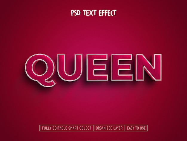 PSD gratuito reina editable color de estilo magenta 3d fuera del efecto de texto del año 2023