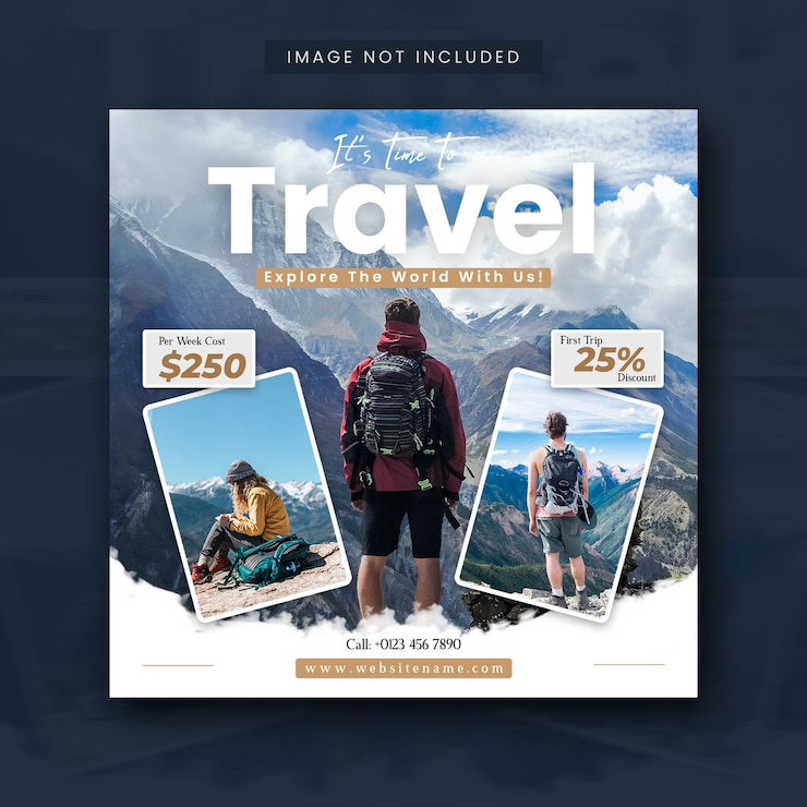 Gratis PSD reizen en rondreizen sociale media plaatsen instagram post of webbannersjabloon