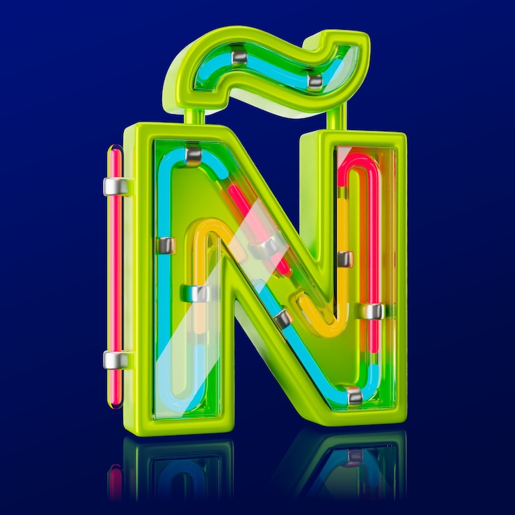 PSD Gratis render 3d dari ikon huruf neon