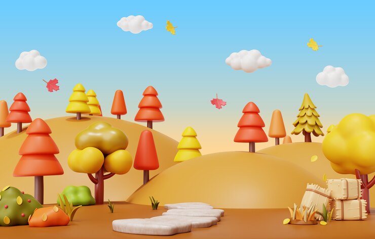PSD Gratis render 3d dari ilustrasi lanskap musim gugur