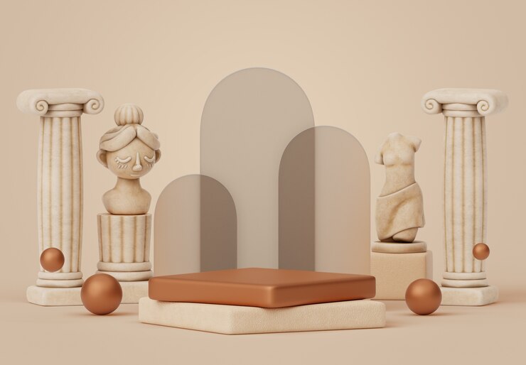 PSD Gratis render 3d dari latar belakang podium yunani kuno
