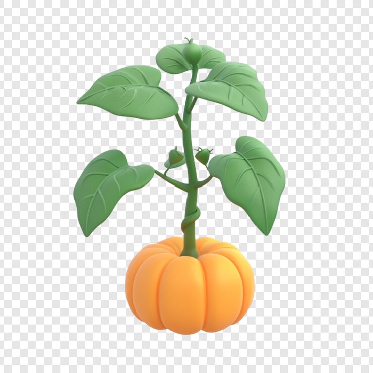 PSD gratuito render 3d di una pianta di zucca che cresce una piccola zucca