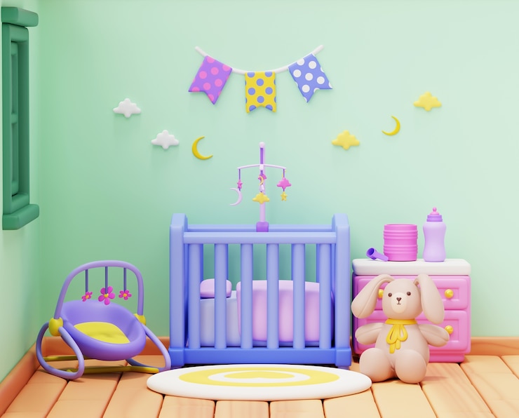 PSD Gratis render 3d kamar bayi
