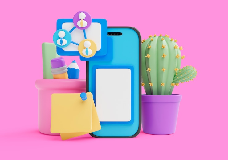 PSD Gratis render 3d latar belakang antarmuka smartphone