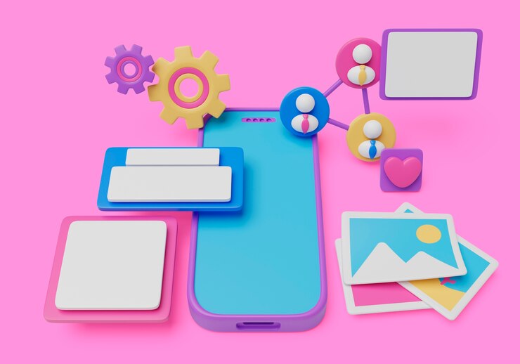 PSD Gratis render 3d latar belakang antarmuka smartphone