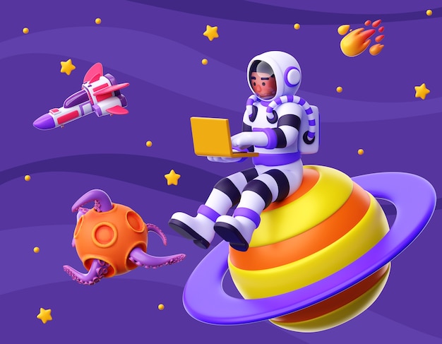 Render 3d del personaje de astronauta