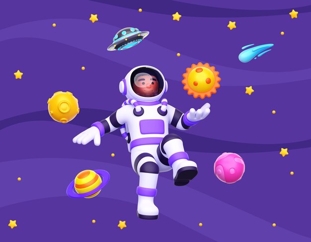 Render 3D del personaje de astronauta