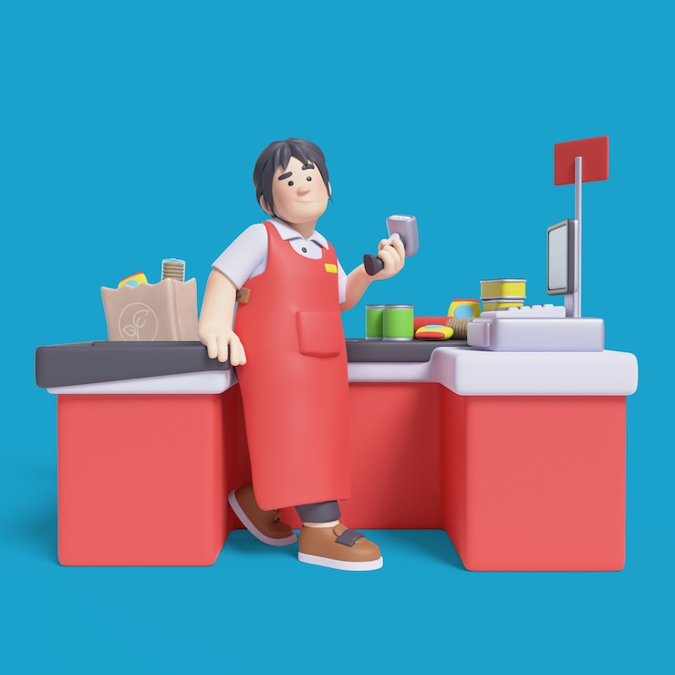 PSD Gratis render 3d wanita kasir