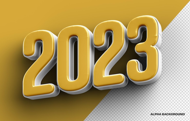 PSD gratuito rendering 3d 2023 dorato con composizione in argento