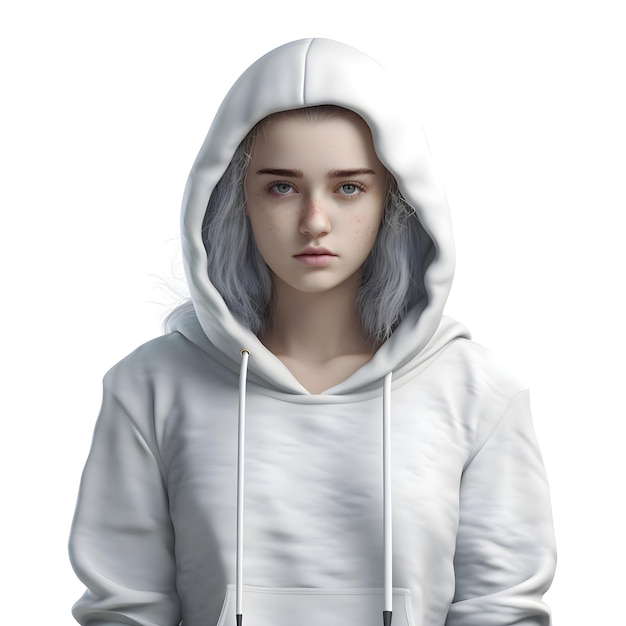 PSD gratuito rendering en 3d de una adolescente con una sudadera blanca