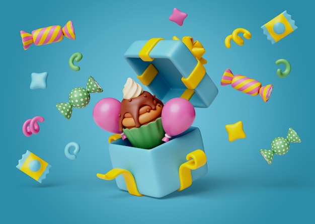 PSD gratuito rendering en 3d de la celebración del cumpleaños