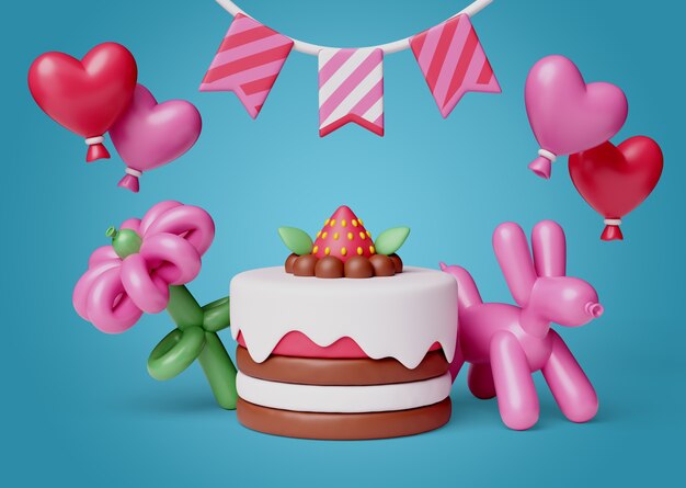 Rendering en 3D de la celebración del cumpleaños