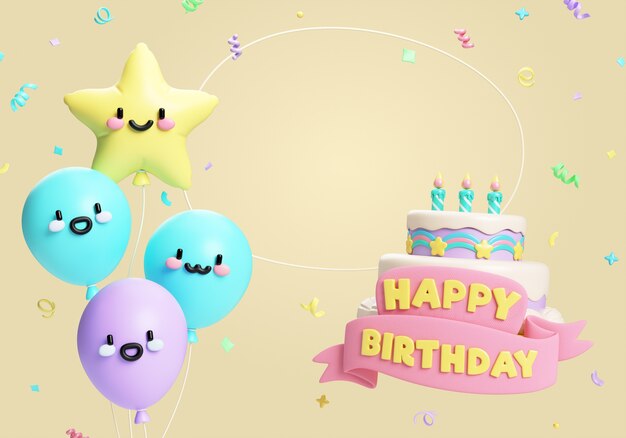 Rendering 3D degli elementi di Happy Birthday