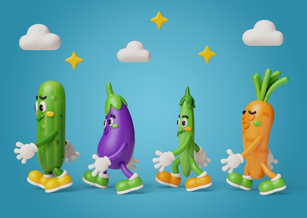 Rendering 3D dei personaggi di Food Friends
