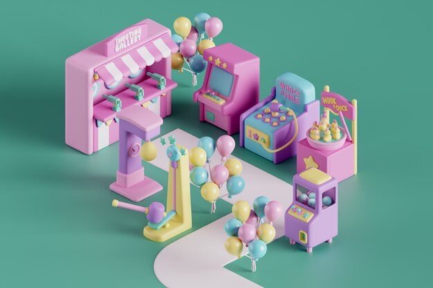 Rendering 3D del parco divertimenti
