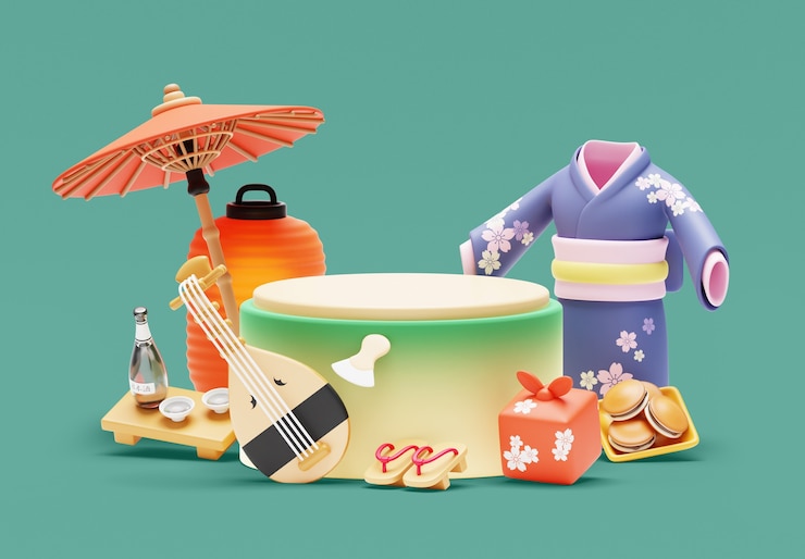 PSD gratuito rendering 3d del podio delle vendite giapponese