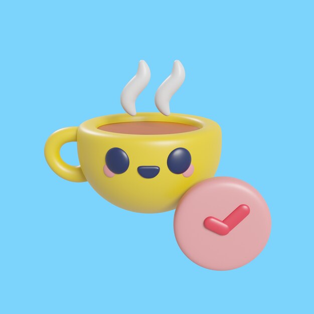 Rendering 3D dell'icona dell'ora e della data di kawaii