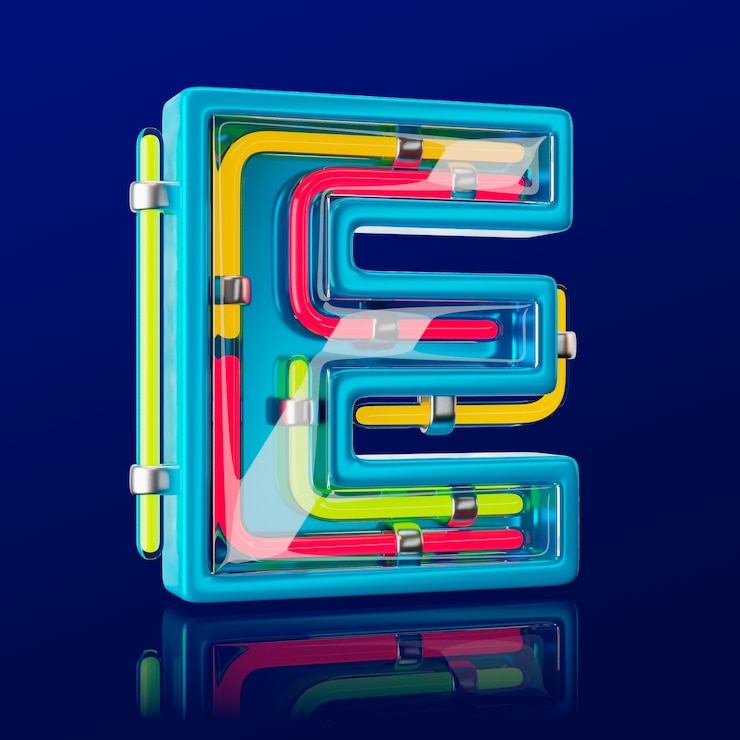 PSD gratuito rendering 3d dell'icona della lettera al neon