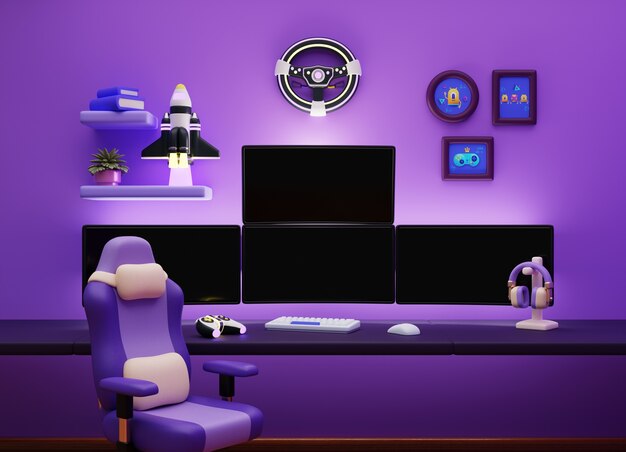 Rendering 3D dell'illustrazione della stanza dei giocatori