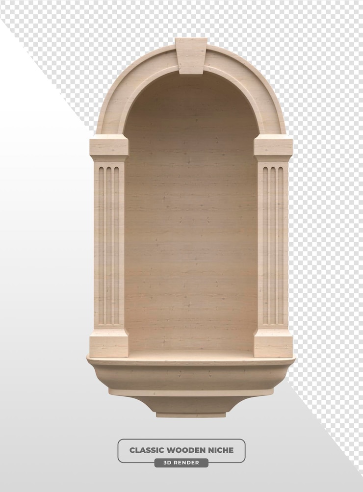 PSD gratuito rendering 3d della nicchia in legno classica
