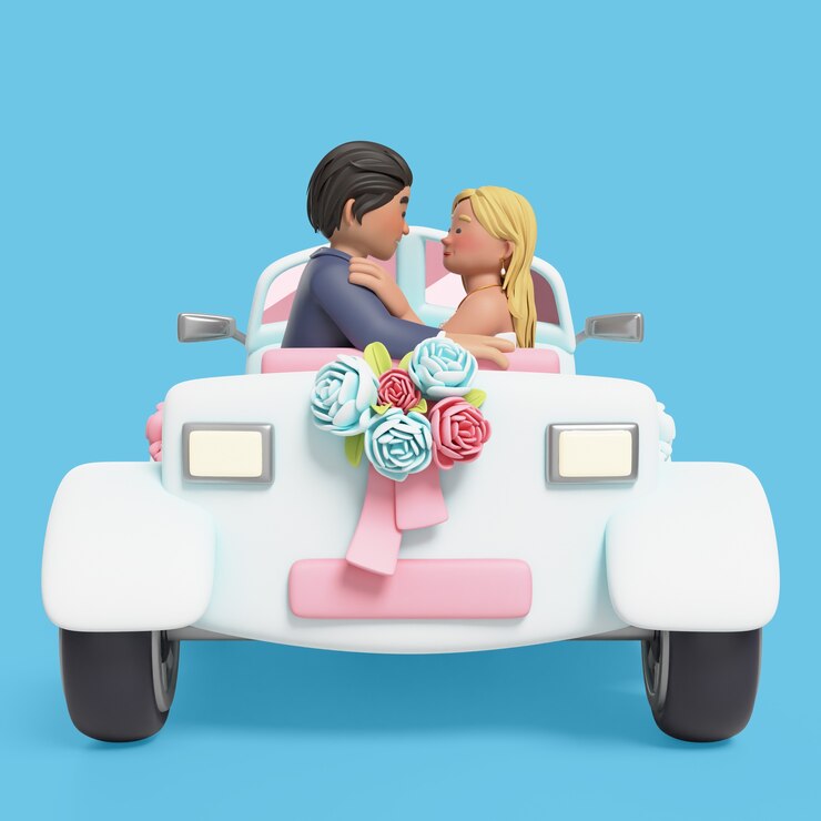PSD gratuito rendering 3d della sposa e dello sposo in posa