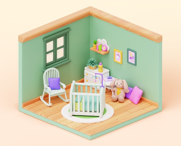 Rendering 3D della stanza del bambino