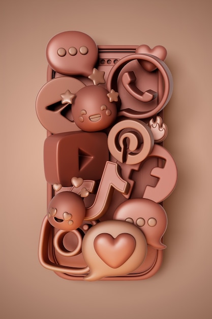 Rendering 3D delle icone dei social media