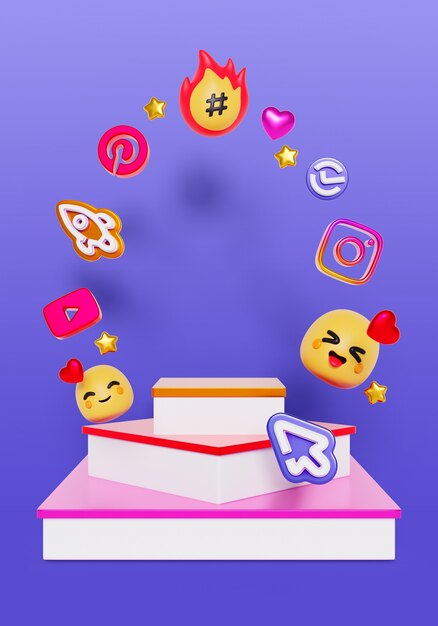 Rendering 3D dello sfondo del podio di vendita dei social media