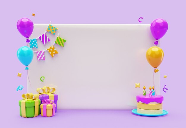 Rendering 3D di banner di compleanno