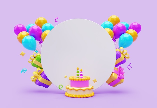 Rendering 3D di banner di compleanno