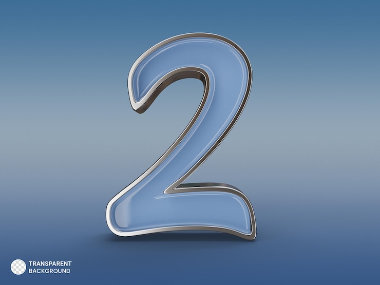 PSD gratuito rendering 3d di stile blu numero 2 d'argento