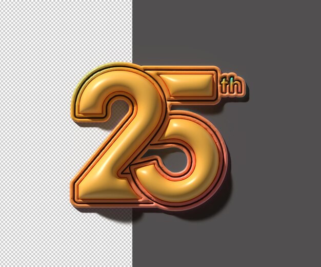 Rendering 3D di un file Psd trasparente di 25 venticinque numeri.