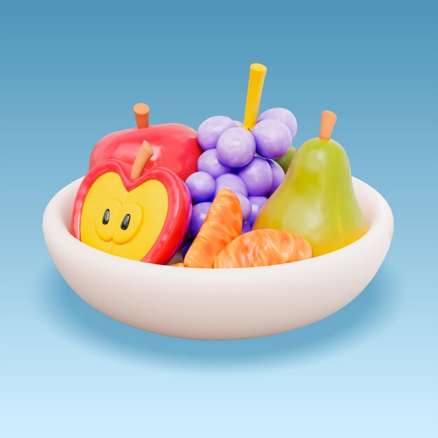 Rendering 3D di una ciotola di frutta
