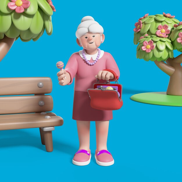 Rendering en 3D de una mujer anciana
