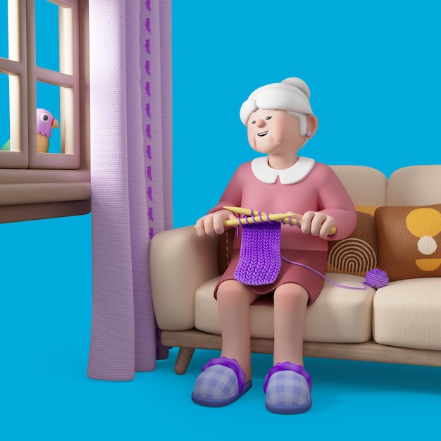 Rendering en 3D de una mujer anciana