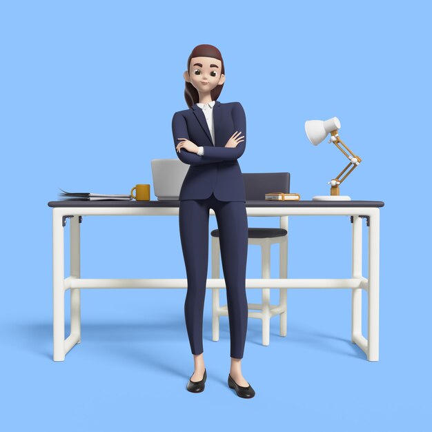Rendering en 3D de una mujer de negocios posando