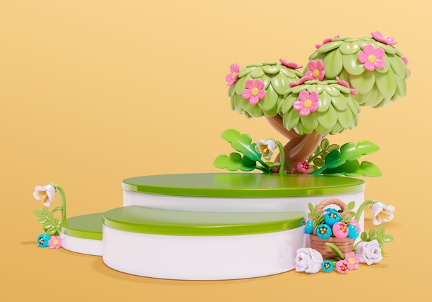 Rendering 3D de la naturaleza y el podio de ventas de flores