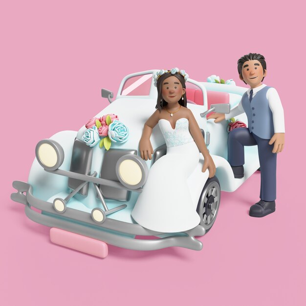 Rendering en 3D de la novia y el novio posando