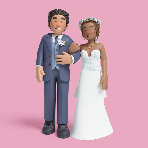 Rendering en 3D de la novia y el novio posando