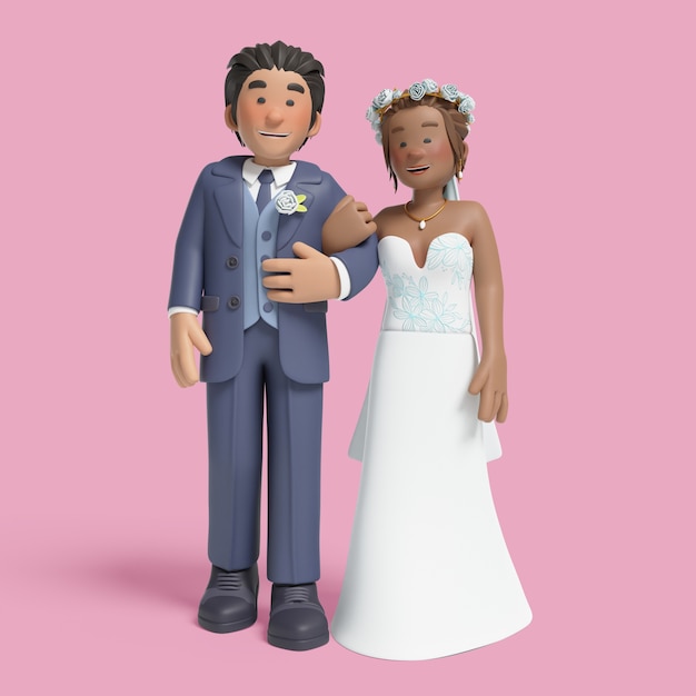 Rendering en 3D de la novia y el novio posando